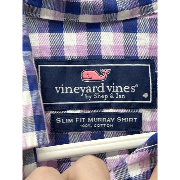 Vineyard Vines Shirt Mens Small Slim Fit Murray Gingham Plaid Preppy Pink Blue S - Picture 3 of 7